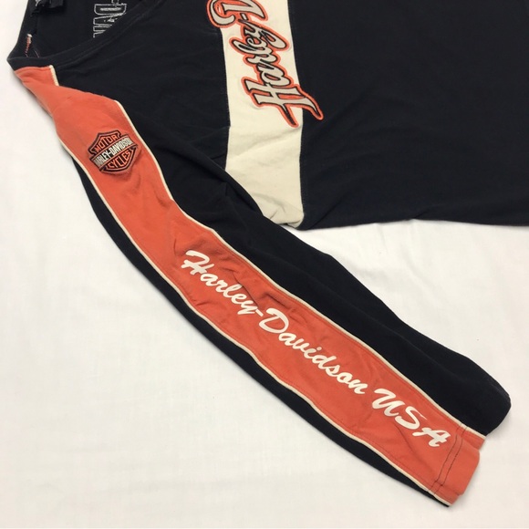 Harley Davidson Long Sleeve Shirt 2W Plus Women’s Jersey Stripe Black Orange - Picture 11 of 16